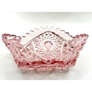 Vintage L.E. Smith Quintec Sawtooth Pink Glass Candy Dish